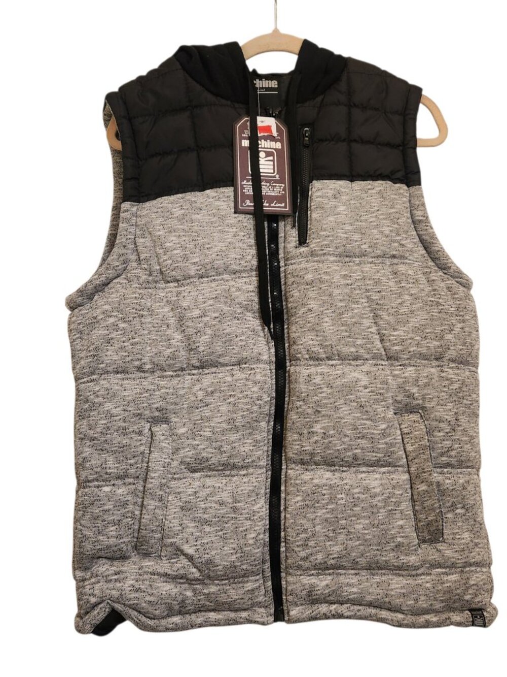 NWT Men's MK Machine Push the Limit Gray Hooded Puffer Vest Size L
